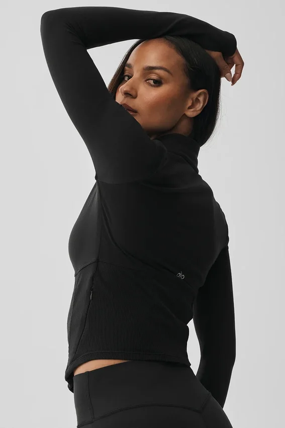 Airbrush-Korsett-Jacke mit durchgehendem Reißverschluss – Schwarz