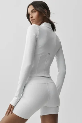 Airbrush-Korsett-Jacke mit durchgehendem Reißverschluss – Weiß