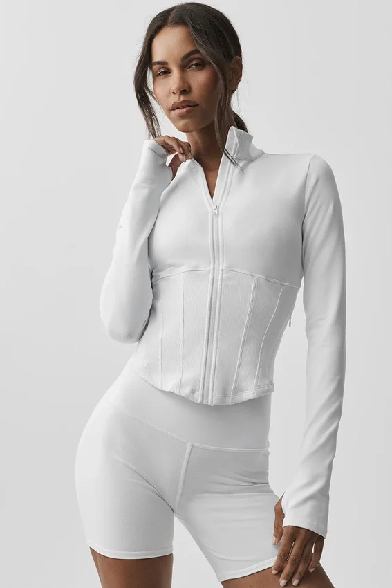 Airbrush-Korsett-Jacke mit durchgehendem Reißverschluss – Weiß