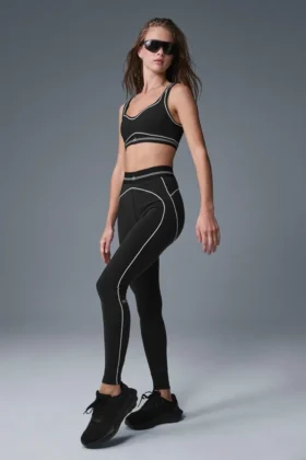 Airbrush-Leggings „Heart Throb“ mit High-Waist-Taille – Schwarz/Weiß