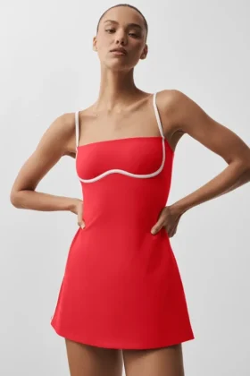 Airbrush Streamlined Kleid – Leuchtend Rot/Weiß
