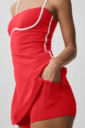 Airbrush Streamlined Kleid – Leuchtend Rot/Weiß