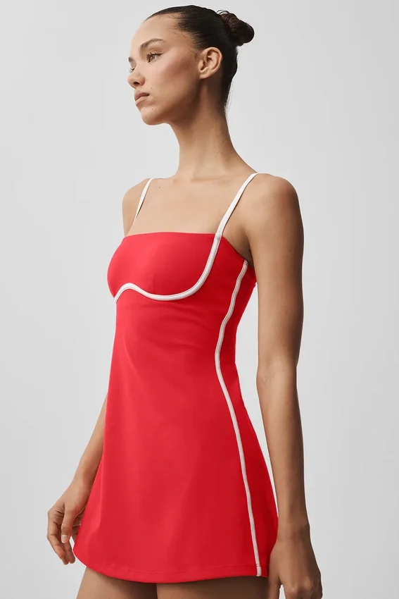 Airbrush Streamlined Kleid – Leuchtend Rot/Weiß