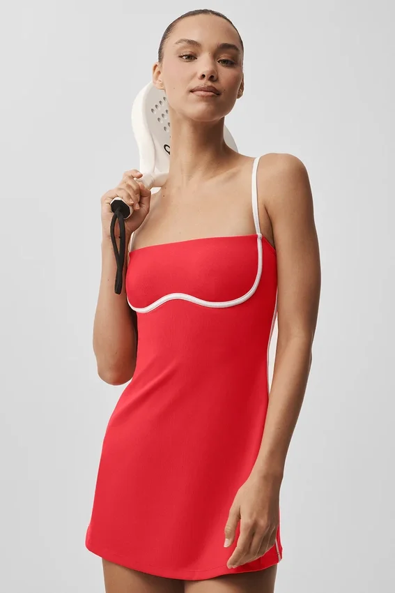 Airbrush Streamlined Kleid – Leuchtend Rot/Weiß