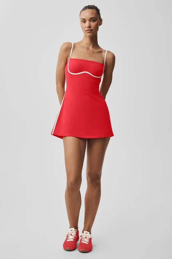 Airbrush Streamlined Kleid – Leuchtend Rot/Weiß