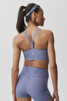 Airlift Gingham Sleek BH-Top – Marineblau mit Vichy-Karomuster