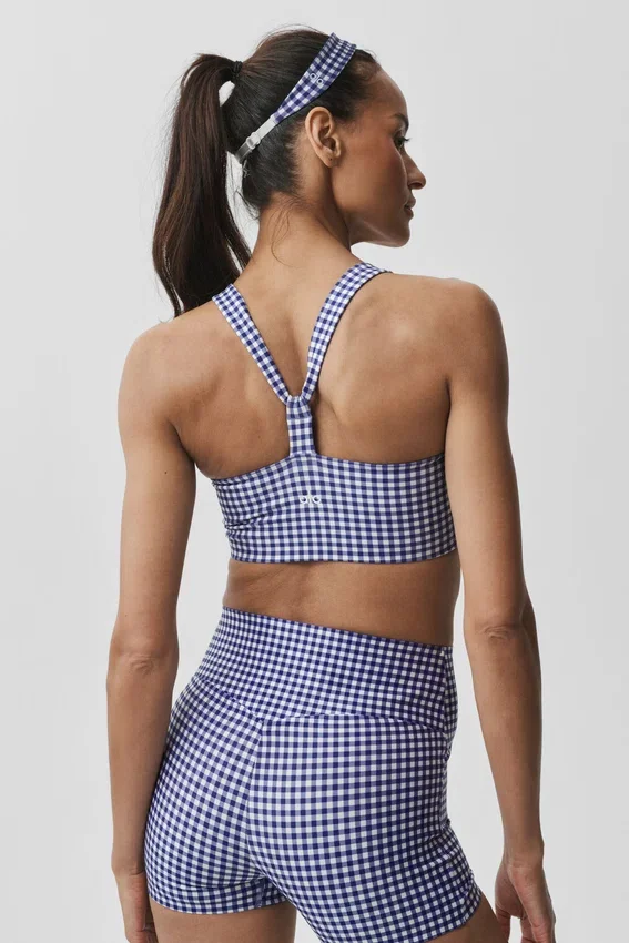 Airlift Gingham Sleek BH-Top – Marineblau mit Vichy-Karomuster