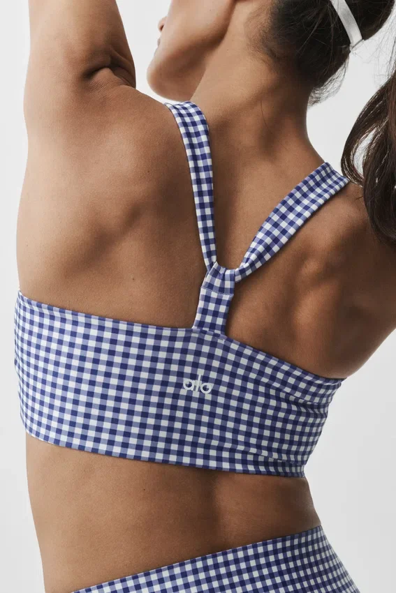 Airlift Gingham Sleek BH-Top – Marineblau mit Vichy-Karomuster