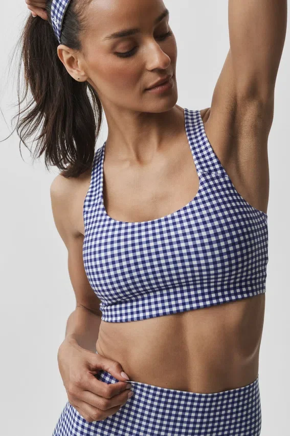 Airlift Gingham Sleek BH-Top – Marineblau mit Vichy-Karomuster