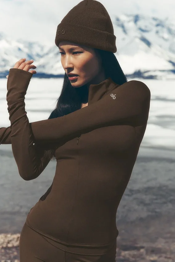 Airlift Winter Warm Langarmshirt mit 1/4-Reißverschluss – Espresso