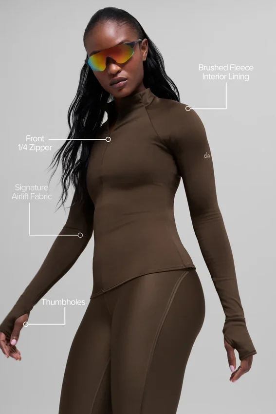 Airlift Winter Warm Langarmshirt mit 1/4-Reißverschluss – Espresso