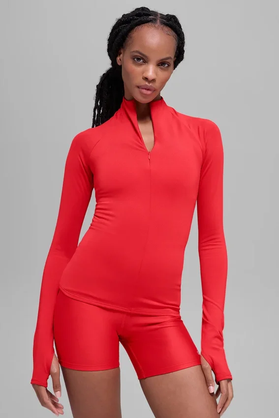 Airlift Winter Warm Langarmshirt mit 1/4-Reißverschluss – Leuchtend Rot