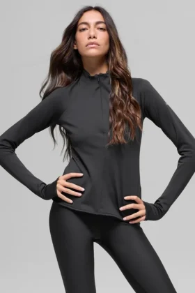 Airlift Winter Warm Langarmshirt mit 1/4-Reißverschluss – Schwarz