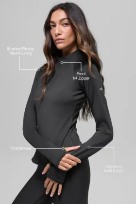 Airlift Winter Warm Langarmshirt mit 1/4-Reißverschluss – Schwarz