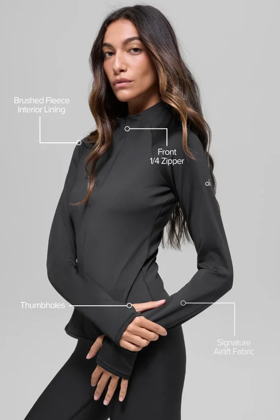 Airlift Winter Warm Langarmshirt mit 1/4-Reißverschluss – Schwarz