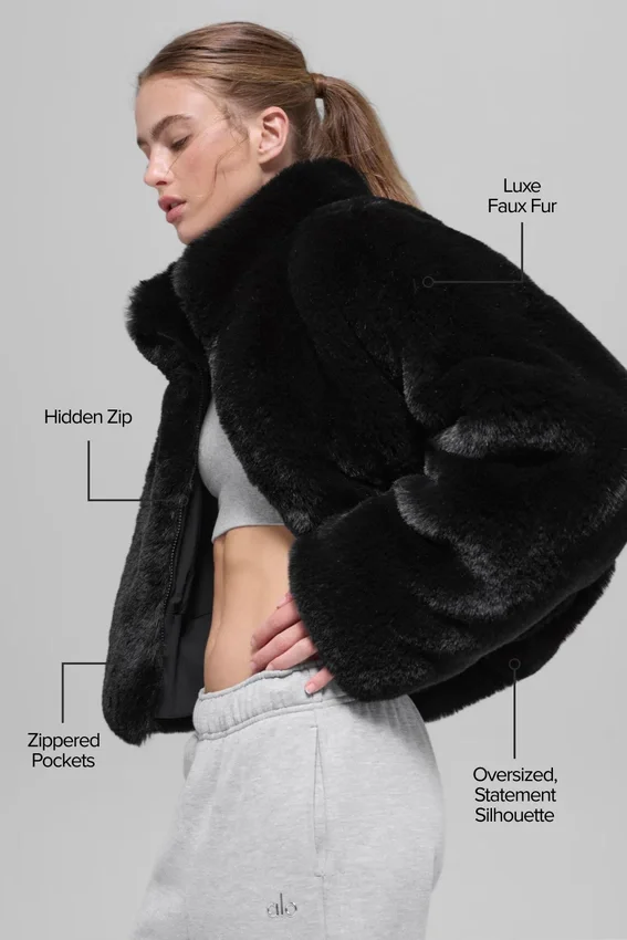 Allure-Jacke aus Kunstfell – Schwarz