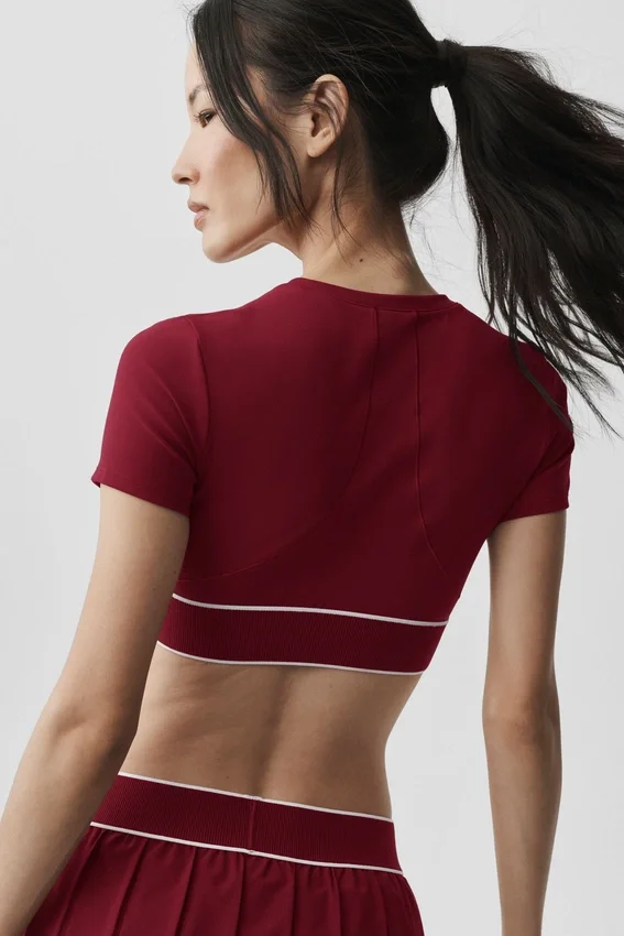 Alo Softsculpt Amp It up Kurzarm-BH – Summer Romance Red