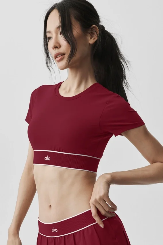 Alo Softsculpt Amp It up Kurzarm-BH – Summer Romance Red