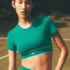 Alo Softsculpt „Amp It up“ Kurzarmshirt-BH – Emerald Isle