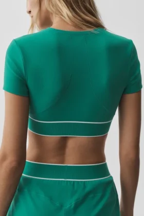 Alo Softsculpt „Amp It up“ Kurzarmshirt-BH – Emerald Isle