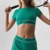 Alo Softsculpt „Amp It up“ Kurzarmshirt-BH – Emerald Isle