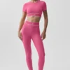 Alo Softsculpt Amp It up Kurzarmshirt-BH – Paradise Pink