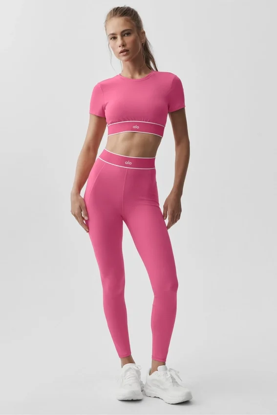 Alo Softsculpt Amp It up Kurzarmshirt-BH – Paradise Pink