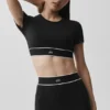 Alo Softsculpt „Amp It Up“ Kurzarmshirt-BH – Schwarz