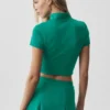 Alo Softsculpt Kurzarmshirt mit durchgehendem Reißverschluss – Emerald Isle