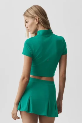 Alo Softsculpt Kurzarmshirt mit durchgehendem Reißverschluss – Emerald Isle