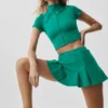 Alo Softsculpt Kurzarmshirt mit durchgehendem Reißverschluss – Emerald Isle