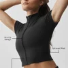 Alo Softsculpt Kurzarmshirt mit durchgehendem Reißverschluss – Schwarz
