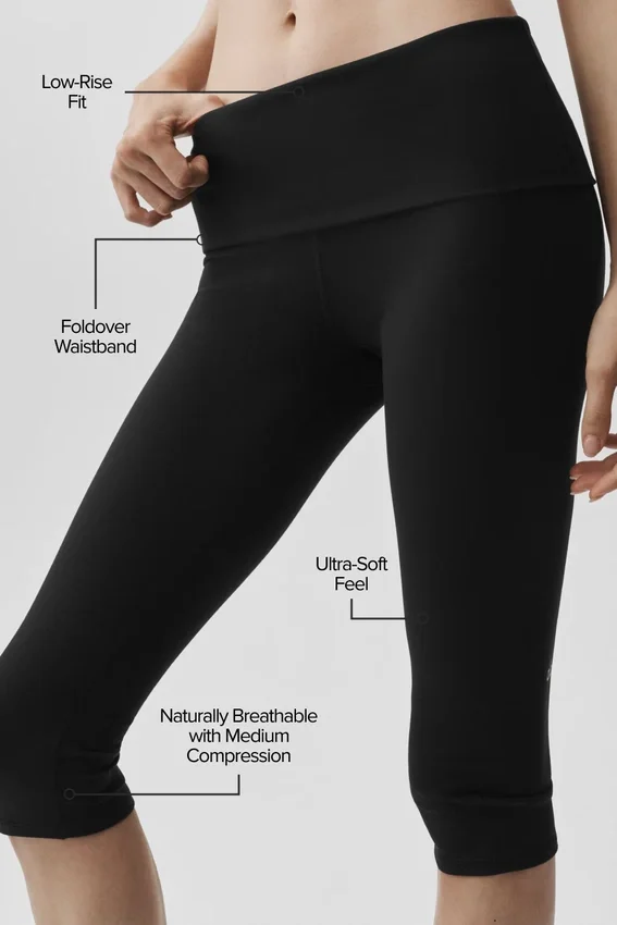 Alo Softsculpt Low-Rise Foldover Capri – Schwarz