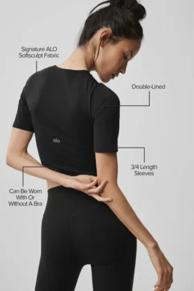 Alo Softsculpt Precision Half Sleeve Tee – Schwarz