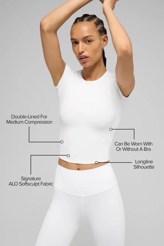 Alo Softsculpt Precision Kurzarmshirt – Weiß