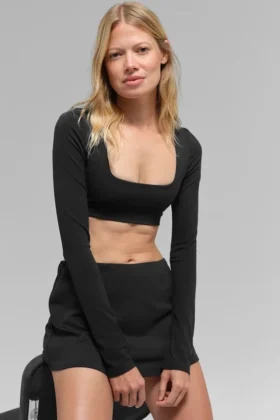 Alo Softsculpt Precision Langarmshirt-BH – Schwarz