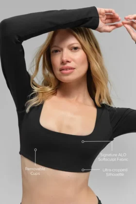 Alo Softsculpt Precision Langarmshirt-BH – Schwarz