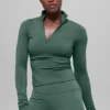 Alo Softsculpt Precision Langarmshirt mit 1/4-Reißverschluss – Clover Green