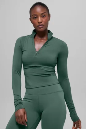 Alo Softsculpt Precision Langarmshirt mit 1/4-Reißverschluss – Clover Green