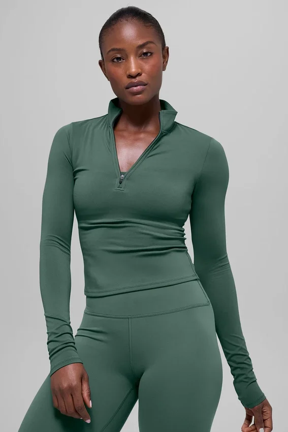 Alo Softsculpt Precision Langarmshirt mit 1/4-Reißverschluss – Clover Green