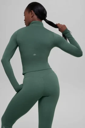 Alo Softsculpt Precision Langarmshirt mit 1/4-Reißverschluss – Clover Green