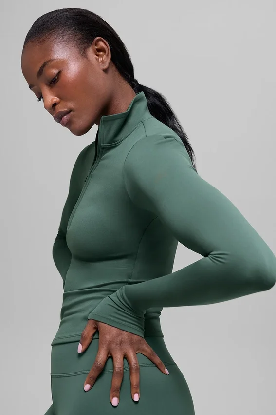 Alo Softsculpt Precision Langarmshirt mit 1/4-Reißverschluss – Clover Green