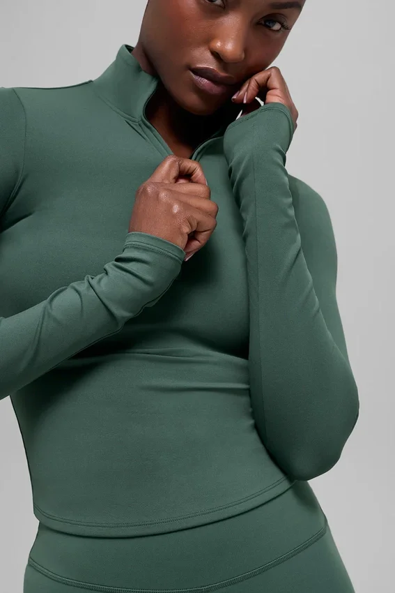Alo Softsculpt Precision Langarmshirt mit 1/4-Reißverschluss – Clover Green
