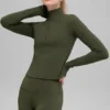 Alo Softsculpt Precision Langarmshirt mit 1/4-Reißverschluss – Green Olive