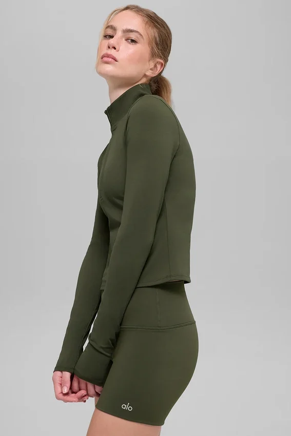 Alo Softsculpt Precision Langarmshirt mit 1/4-Reißverschluss – Green Olive