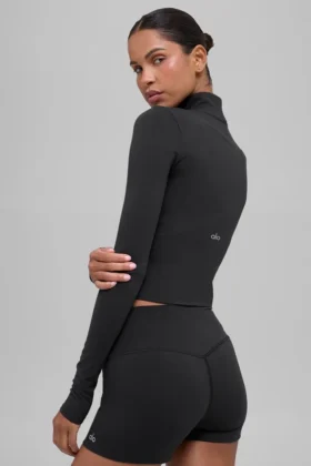 Alo Softsculpt Precision Langarmshirt mit 1/4-Reißverschluss – Schwarz