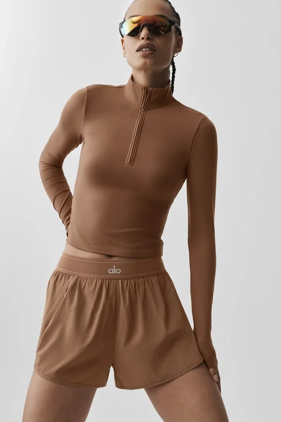 Alo Softsculpt Precision Langarmshirt mit 1/4-Reißverschluss – Sun Kissed Brown