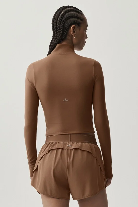 Alo Softsculpt Precision Langarmshirt mit 1/4-Reißverschluss – Sun Kissed Brown