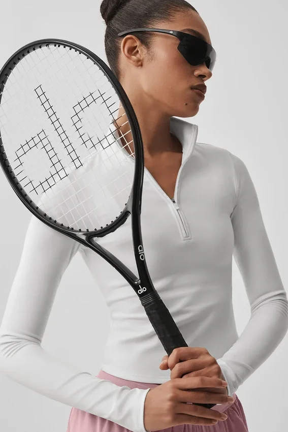 Alo Softsculpt Precision Langarmshirt mit 1/4-Reißverschluss – Weiß