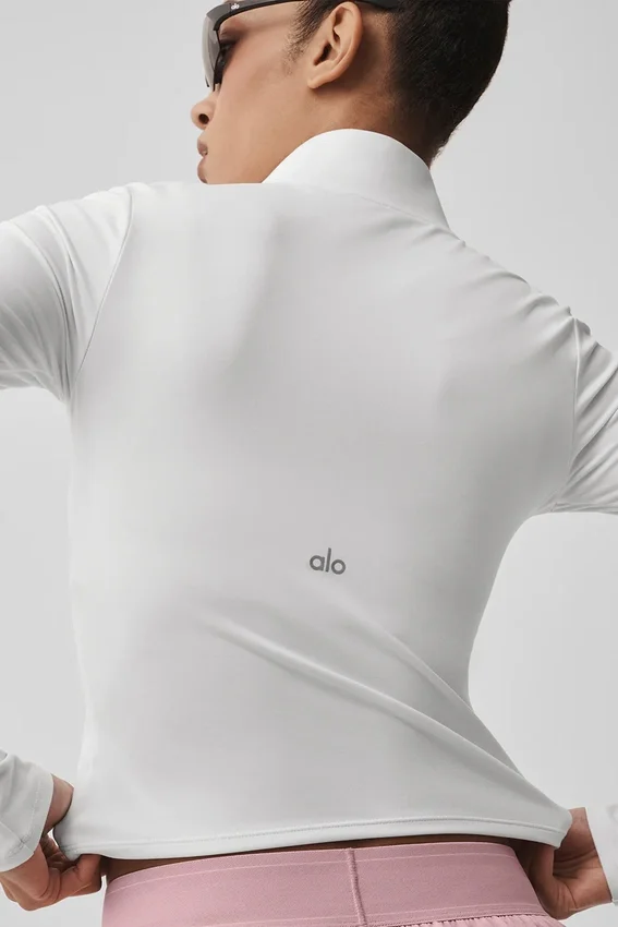 Alo Softsculpt Precision Langarmshirt mit 1/4-Reißverschluss – Weiß